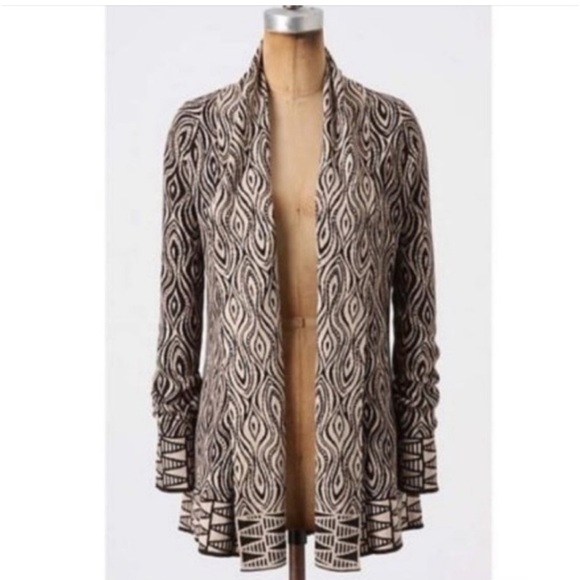 Anthropologie Moth Women’s Open Waterfall Knit Cardigan Sweater Brown Patterned - Picture 1 of 8